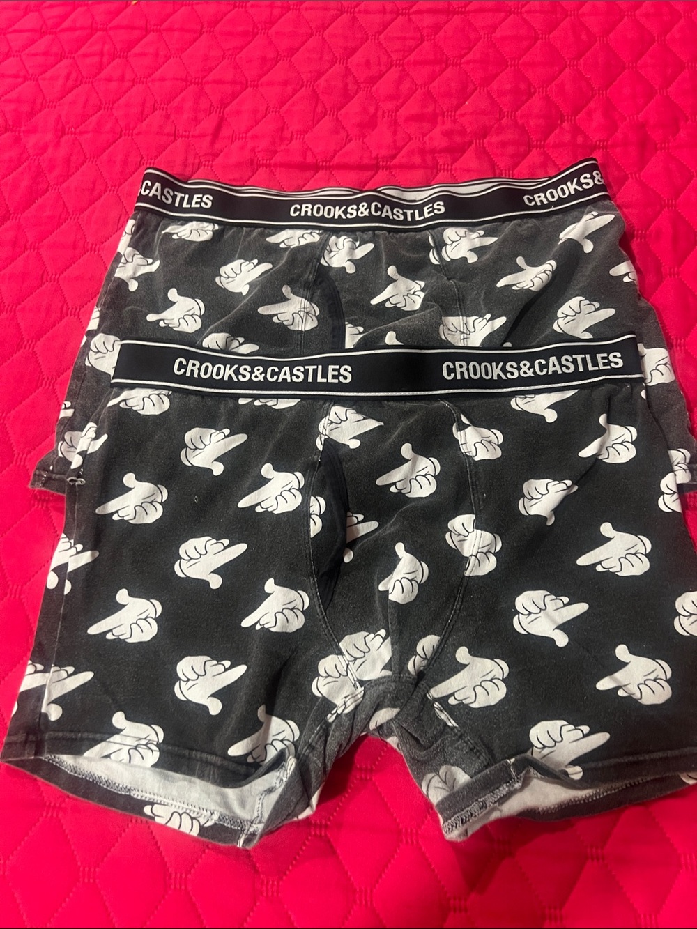 Crooks & Castles Black Boxer Briefs with White Handprint Print